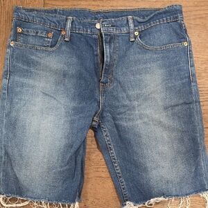 Levi's Blue Jean Shorts with Frayed Hem and Vintage Fade